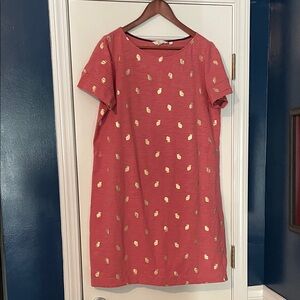Boden Coral Shift Dress with Gold Leaf Detail